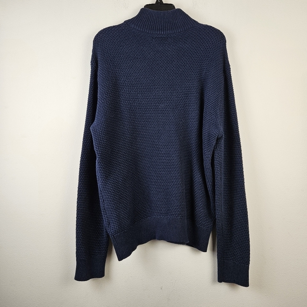 J.CREW Cotton half-zip sweater in rustic moss stitch Size Medium Navy - Picture 6 of 9